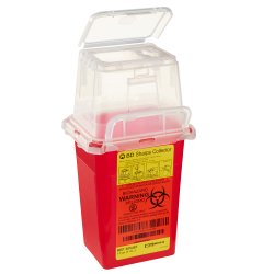 Sharps Container BD™ 9 H X 4-1/2 W X 4 D Inch 1.5 Quart Red Base / Clear Lid Vertical Entry