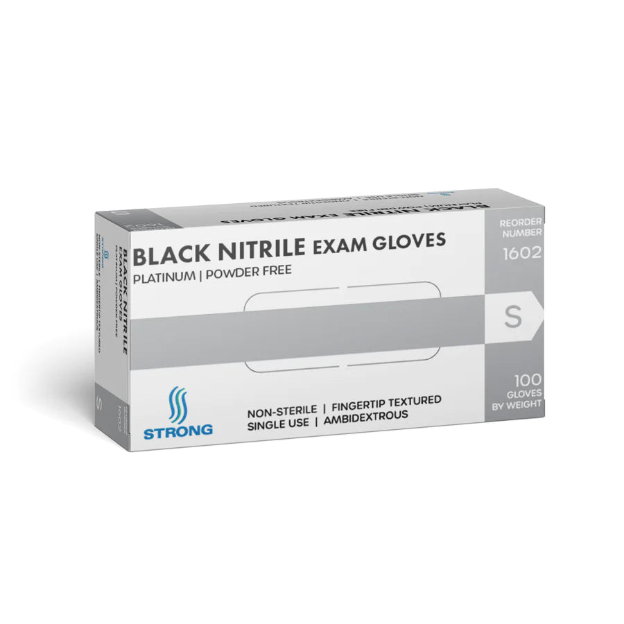 STRONG BLACK NITRILE EXAM GLOVES PLATINUM- 100/BX-10 BX/CS POWDER FREE