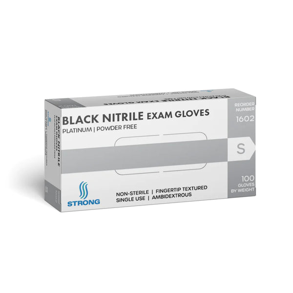 STRONG BLACK NITRILE EXAM GLOVES - PLATINUM- 100/BX-10 BX/CS POWDER FREE