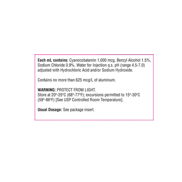Vitamin B12 Cyanocobalamin 1,000 mcg / mL Injection Multiple Dose Vial 30 mL